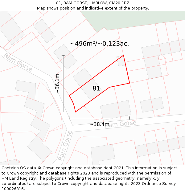 81, RAM GORSE, HARLOW, CM20 1PZ: Plot and title map