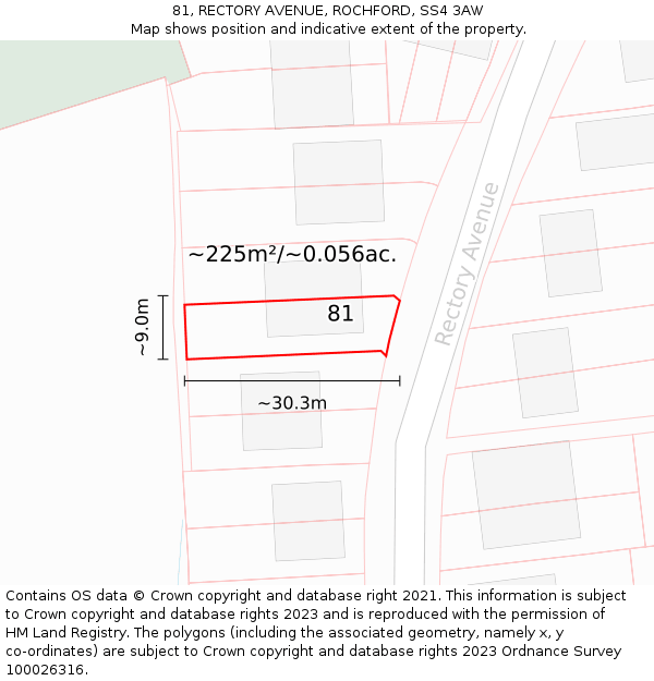 81, RECTORY AVENUE, ROCHFORD, SS4 3AW: Plot and title map