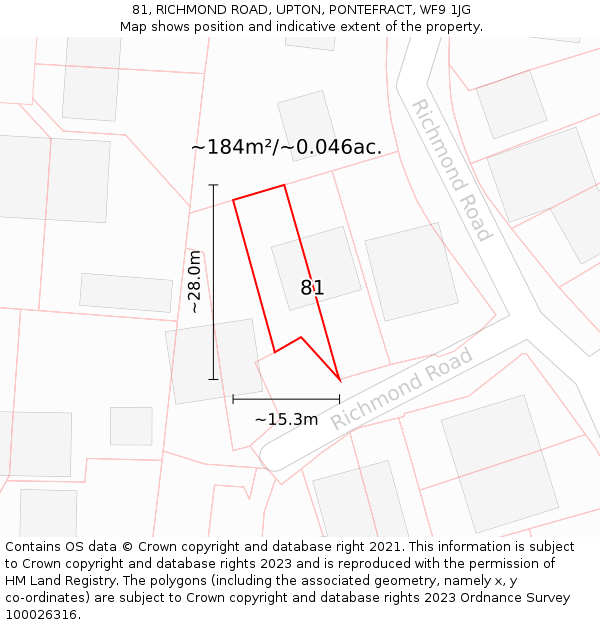 81, RICHMOND ROAD, UPTON, PONTEFRACT, WF9 1JG: Plot and title map