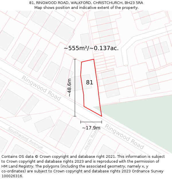 81, RINGWOOD ROAD, WALKFORD, CHRISTCHURCH, BH23 5RA: Plot and title map