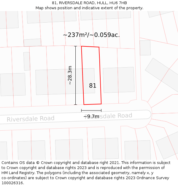 81, RIVERSDALE ROAD, HULL, HU6 7HB: Plot and title map