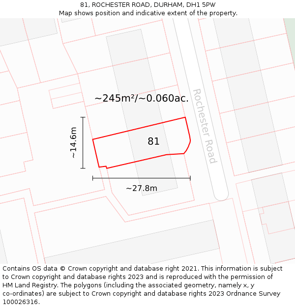 81, ROCHESTER ROAD, DURHAM, DH1 5PW: Plot and title map