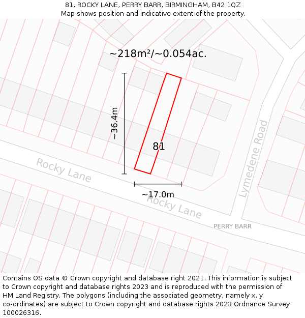 81, ROCKY LANE, PERRY BARR, BIRMINGHAM, B42 1QZ: Plot and title map