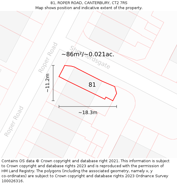 81, ROPER ROAD, CANTERBURY, CT2 7RS: Plot and title map