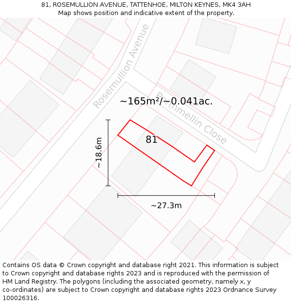 81, ROSEMULLION AVENUE, TATTENHOE, MILTON KEYNES, MK4 3AH: Plot and title map