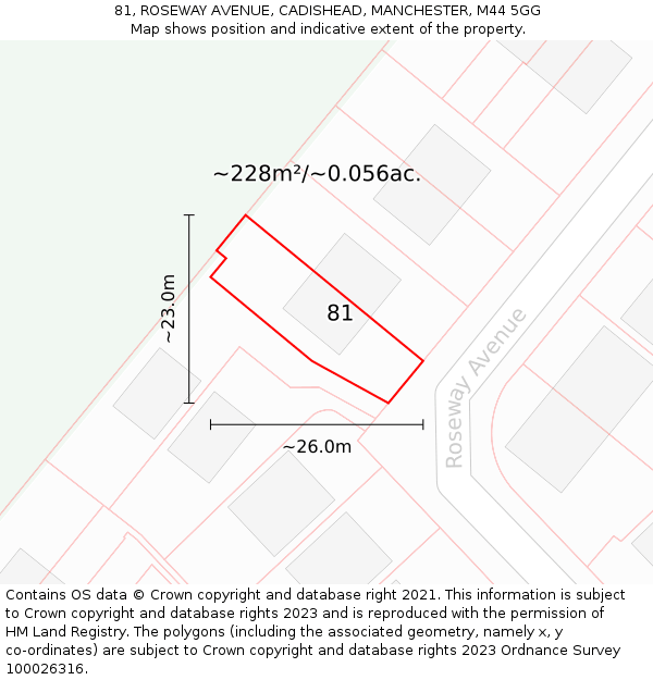 81, ROSEWAY AVENUE, CADISHEAD, MANCHESTER, M44 5GG: Plot and title map