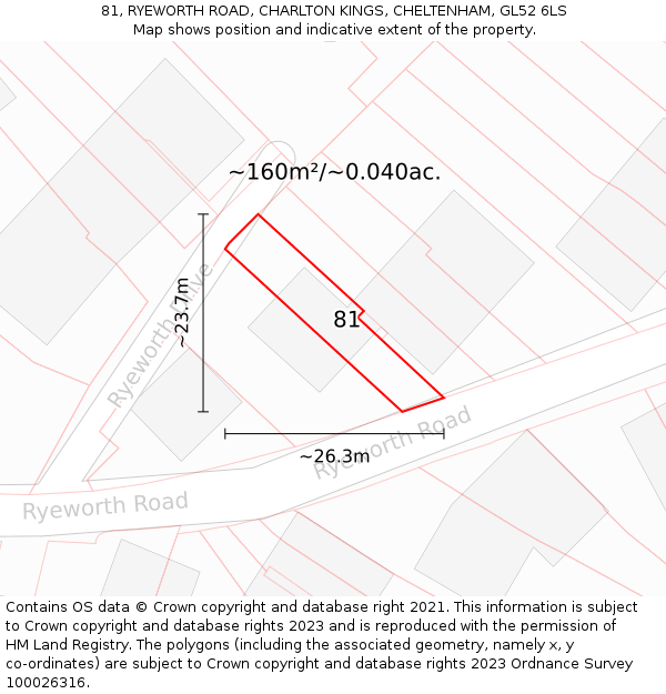 81, RYEWORTH ROAD, CHARLTON KINGS, CHELTENHAM, GL52 6LS: Plot and title map