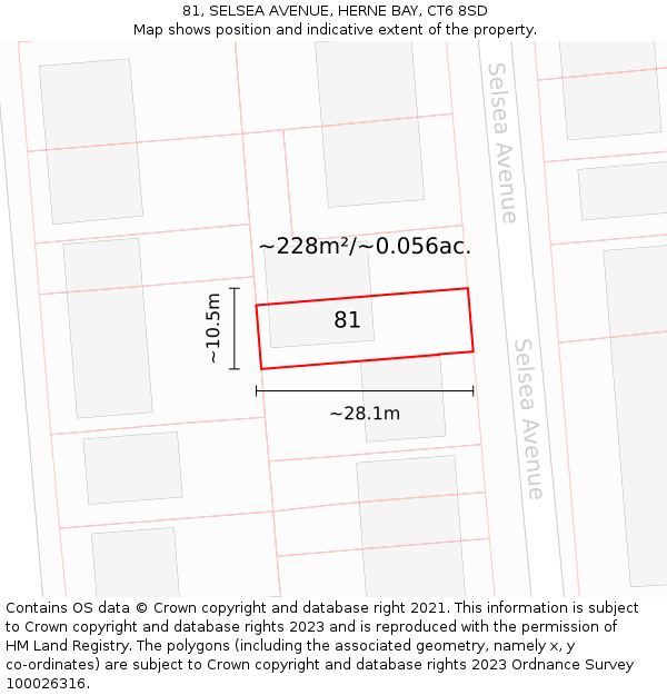 81, SELSEA AVENUE, HERNE BAY, CT6 8SD: Plot and title map