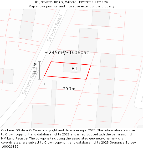 81, SEVERN ROAD, OADBY, LEICESTER, LE2 4FW: Plot and title map