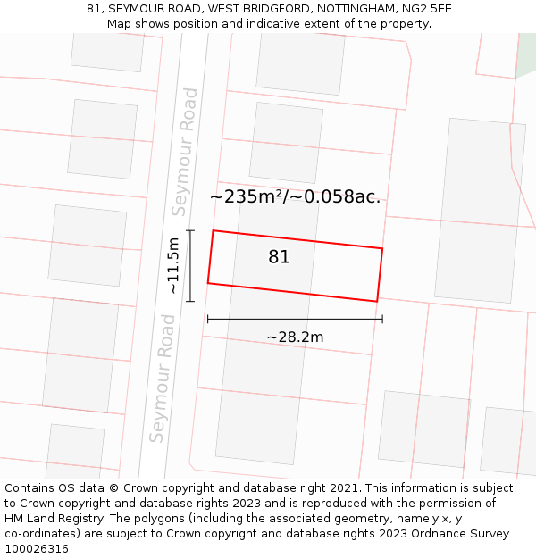 81, SEYMOUR ROAD, WEST BRIDGFORD, NOTTINGHAM, NG2 5EE: Plot and title map