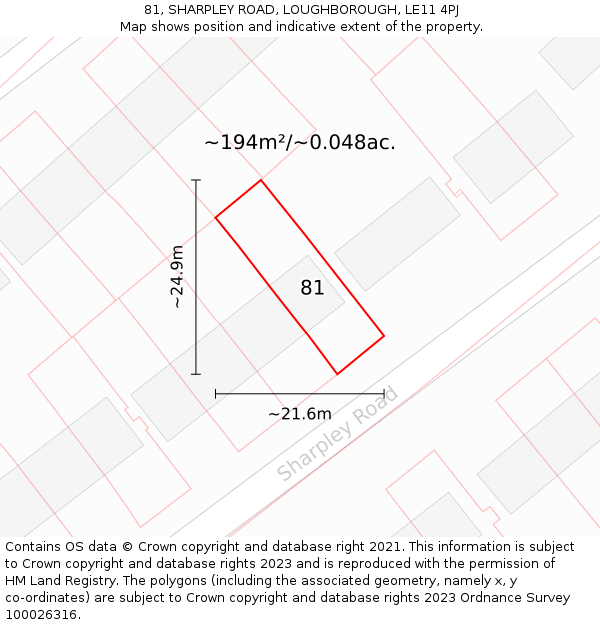 81, SHARPLEY ROAD, LOUGHBOROUGH, LE11 4PJ: Plot and title map