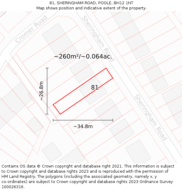 81, SHERINGHAM ROAD, POOLE, BH12 1NT: Plot and title map