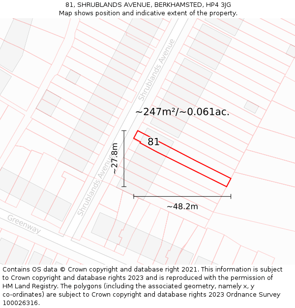 81, SHRUBLANDS AVENUE, BERKHAMSTED, HP4 3JG: Plot and title map