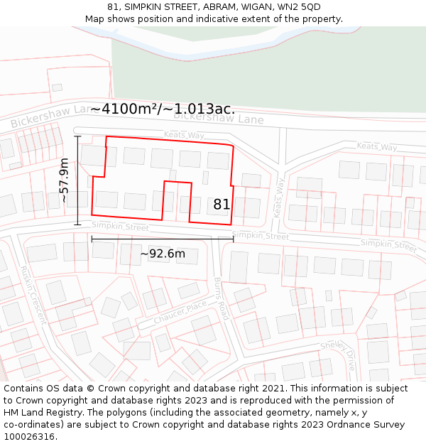 81, SIMPKIN STREET, ABRAM, WIGAN, WN2 5QD: Plot and title map