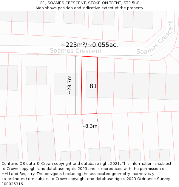 81, SOAMES CRESCENT, STOKE-ON-TRENT, ST3 5UE: Plot and title map