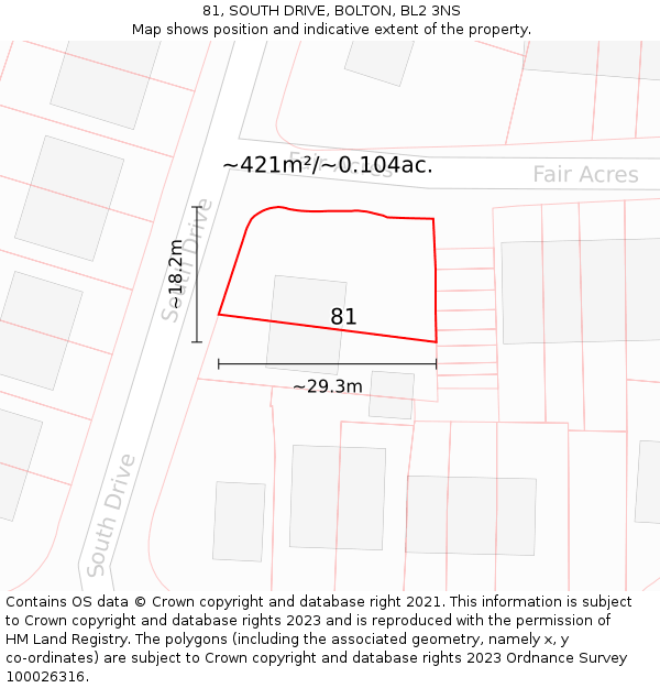 81, SOUTH DRIVE, BOLTON, BL2 3NS: Plot and title map