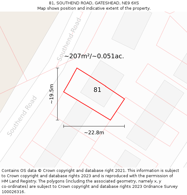 81, SOUTHEND ROAD, GATESHEAD, NE9 6XS: Plot and title map