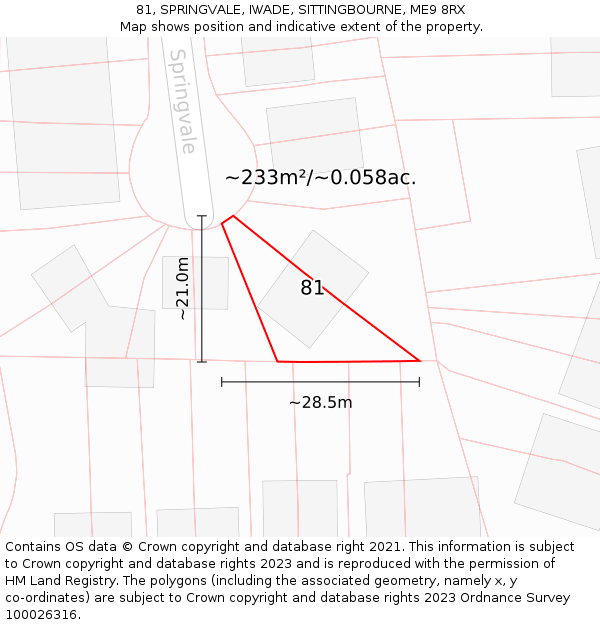 81, SPRINGVALE, IWADE, SITTINGBOURNE, ME9 8RX: Plot and title map