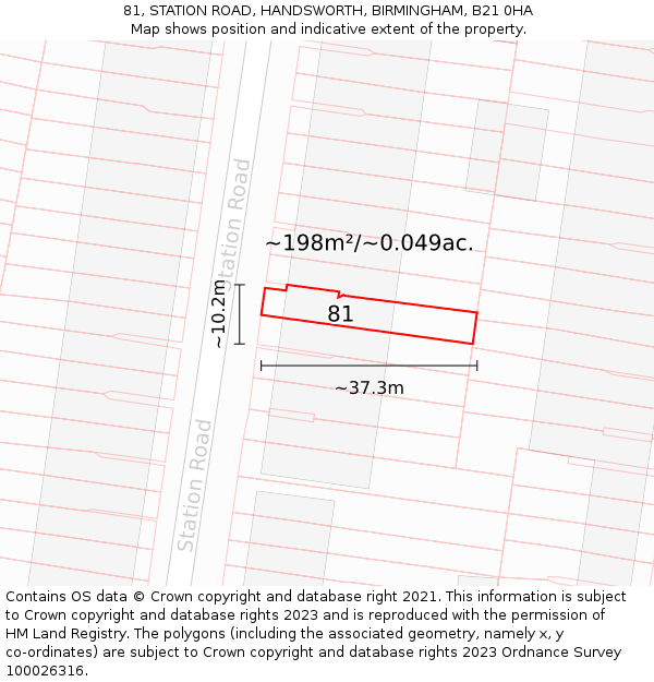 81, STATION ROAD, HANDSWORTH, BIRMINGHAM, B21 0HA: Plot and title map