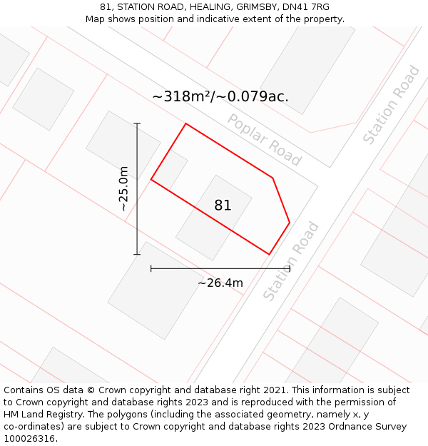 81, STATION ROAD, HEALING, GRIMSBY, DN41 7RG: Plot and title map