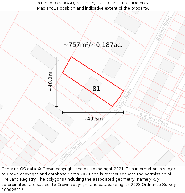 81, STATION ROAD, SHEPLEY, HUDDERSFIELD, HD8 8DS: Plot and title map