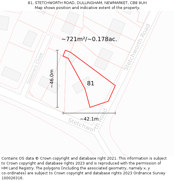 81, STETCHWORTH ROAD, DULLINGHAM, NEWMARKET, CB8 9UH: Plot and title map