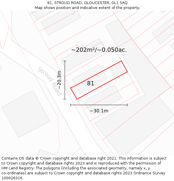 81, STROUD ROAD, GLOUCESTER, GL1 5AQ: Plot and title map