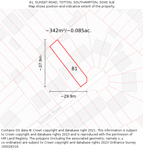 81, SUNSET ROAD, TOTTON, SOUTHAMPTON, SO40 3LB: Plot and title map