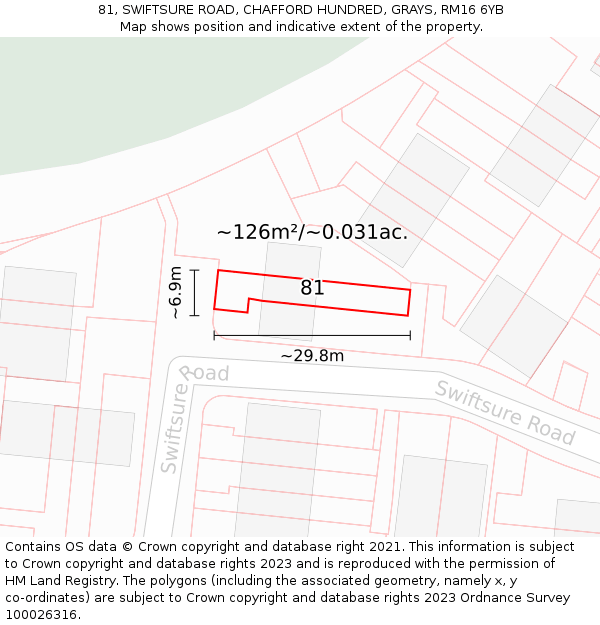 81, SWIFTSURE ROAD, CHAFFORD HUNDRED, GRAYS, RM16 6YB: Plot and title map