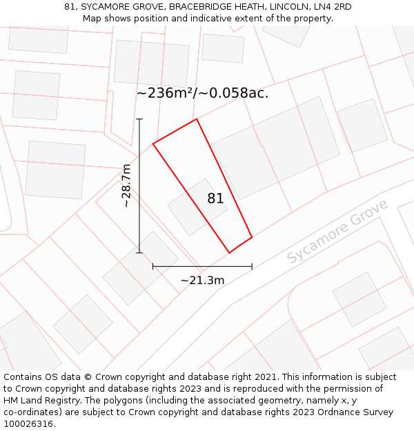 81, SYCAMORE GROVE, BRACEBRIDGE HEATH, LINCOLN, LN4 2RD: Plot and title map