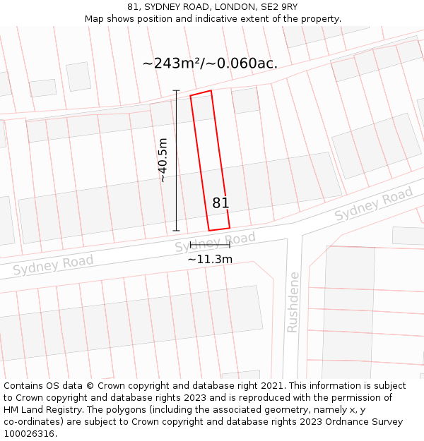 81, SYDNEY ROAD, LONDON, SE2 9RY: Plot and title map