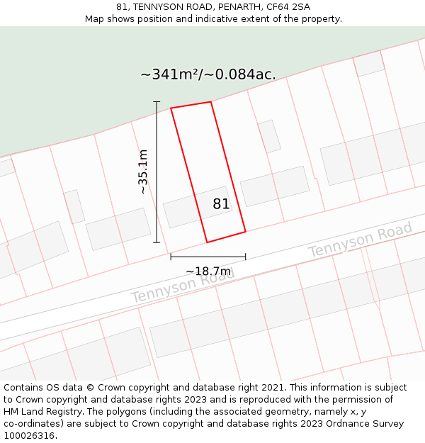 81, TENNYSON ROAD, PENARTH, CF64 2SA: Plot and title map