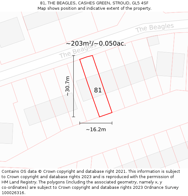 81, THE BEAGLES, CASHES GREEN, STROUD, GL5 4SF: Plot and title map