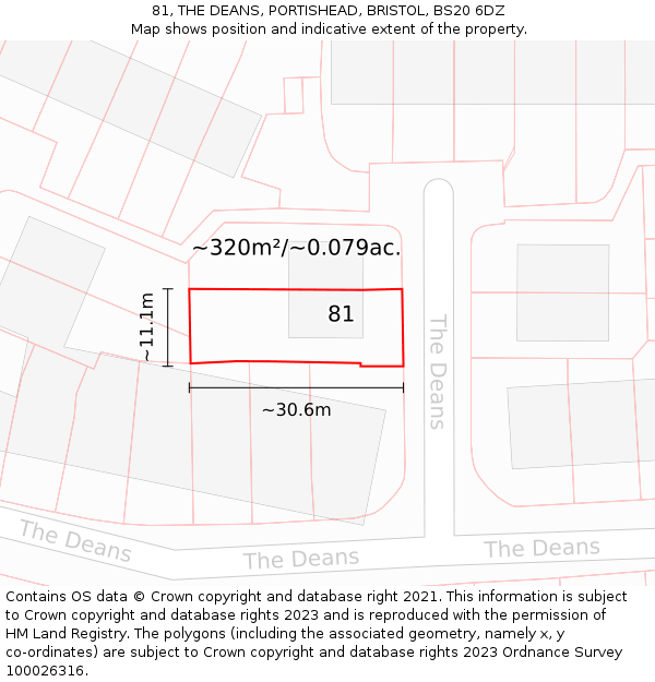 81, THE DEANS, PORTISHEAD, BRISTOL, BS20 6DZ: Plot and title map