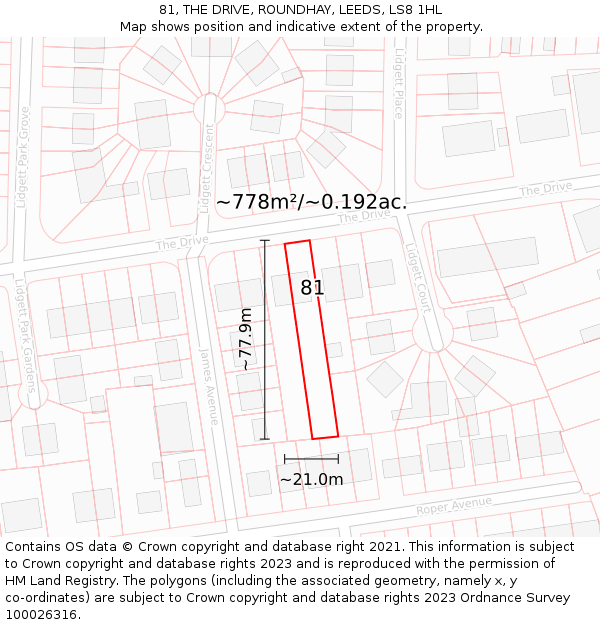 81, THE DRIVE, ROUNDHAY, LEEDS, LS8 1HL: Plot and title map