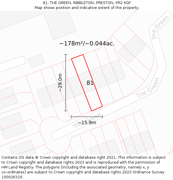 81, THE GREEN, RIBBLETON, PRESTON, PR2 6QF: Plot and title map