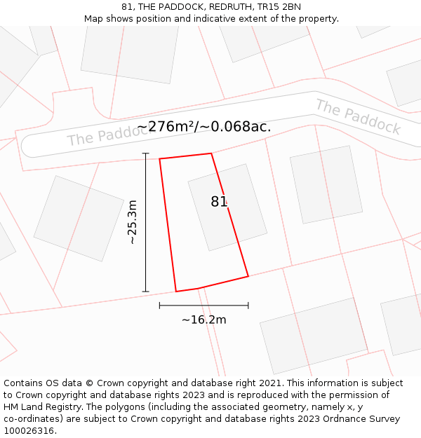 81, THE PADDOCK, REDRUTH, TR15 2BN: Plot and title map