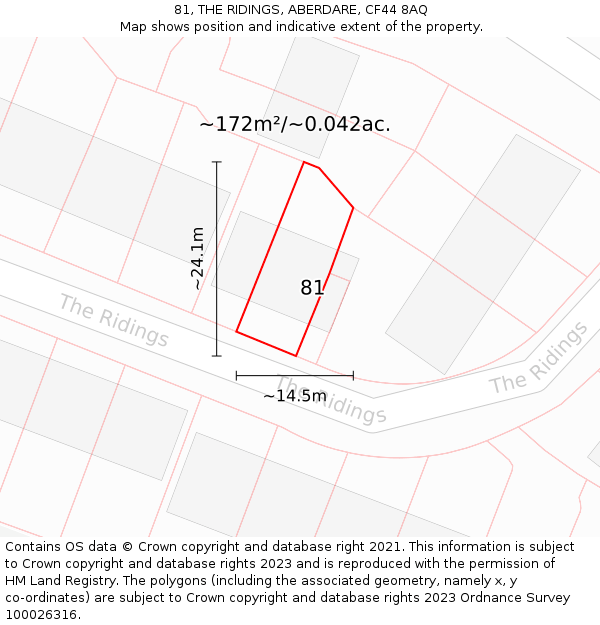 81, THE RIDINGS, ABERDARE, CF44 8AQ: Plot and title map