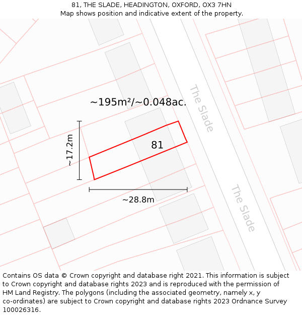 81, THE SLADE, HEADINGTON, OXFORD, OX3 7HN: Plot and title map