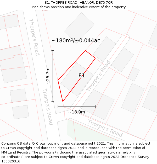 81, THORPES ROAD, HEANOR, DE75 7GR: Plot and title map