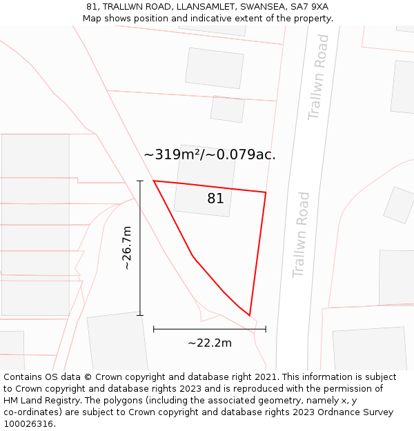 81, TRALLWN ROAD, LLANSAMLET, SWANSEA, SA7 9XA: Plot and title map