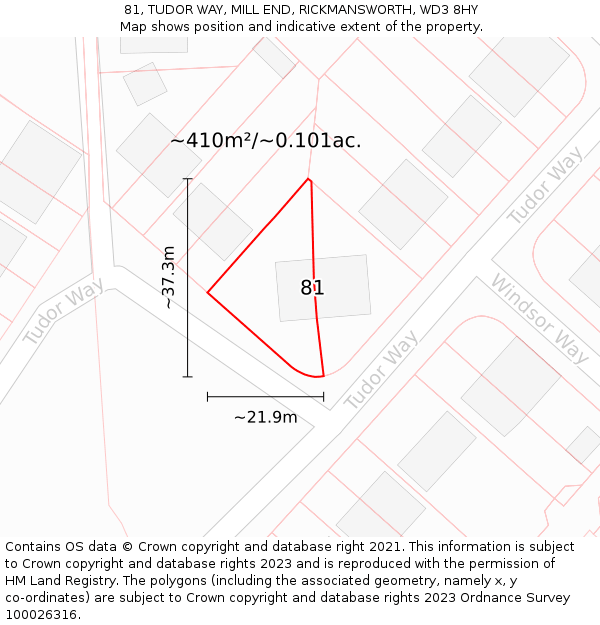 81, TUDOR WAY, MILL END, RICKMANSWORTH, WD3 8HY: Plot and title map