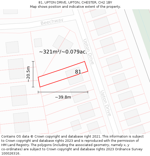 81, UPTON DRIVE, UPTON, CHESTER, CH2 1BY: Plot and title map