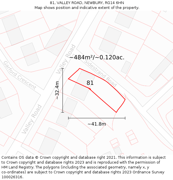 81, VALLEY ROAD, NEWBURY, RG14 6HN: Plot and title map