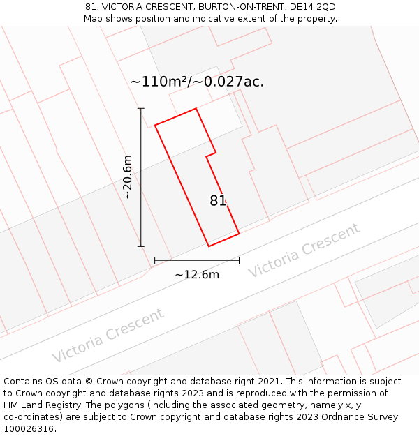 81, VICTORIA CRESCENT, BURTON-ON-TRENT, DE14 2QD: Plot and title map