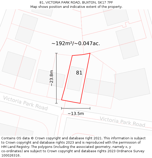 81, VICTORIA PARK ROAD, BUXTON, SK17 7PF: Plot and title map