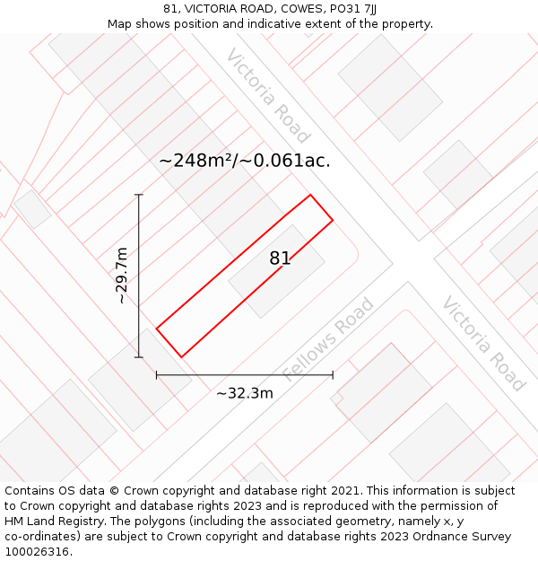 81, VICTORIA ROAD, COWES, PO31 7JJ: Plot and title map