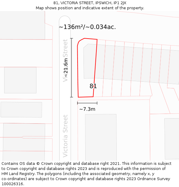 81, VICTORIA STREET, IPSWICH, IP1 2JX: Plot and title map