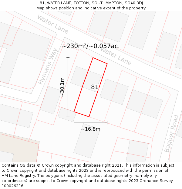 81, WATER LANE, TOTTON, SOUTHAMPTON, SO40 3DJ: Plot and title map