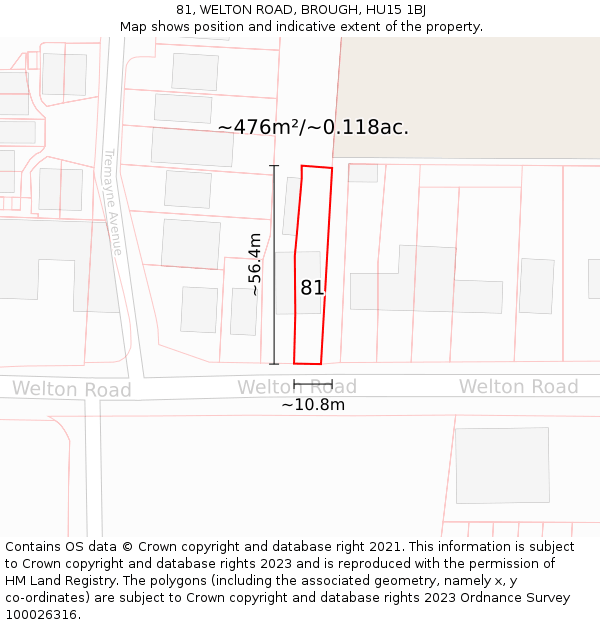 81, WELTON ROAD, BROUGH, HU15 1BJ: Plot and title map